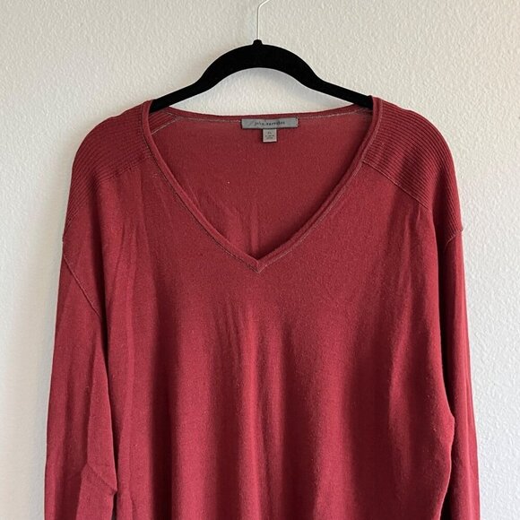 John Varvatos 100% Merino Wool V-Neck Sweater Red Rust Long Sleeve Size XL - Picture 3 of 12
